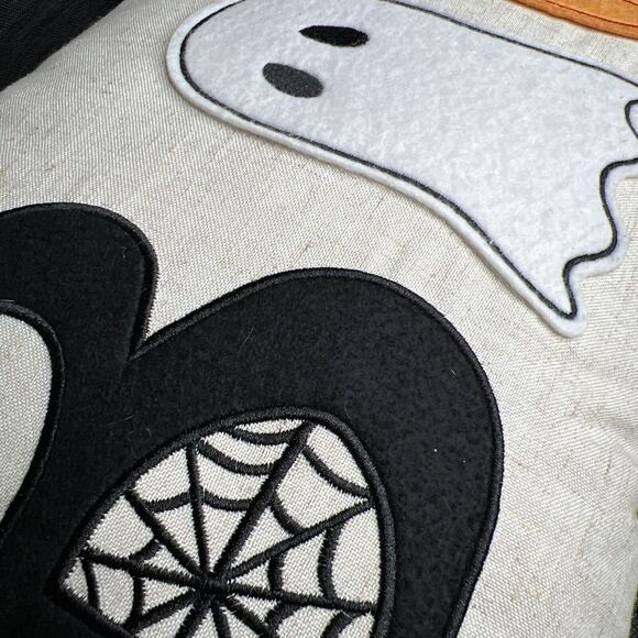 Halloween BOO Throw Accent Pillow Applique Spider Web Pumpkin Ghost - Picture 5 of 6
